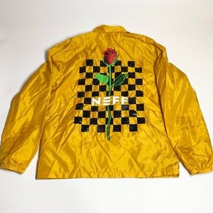Neff Men’s Rose Checkerboard Jacket Size XL Mustard Yellow Collar Full Button